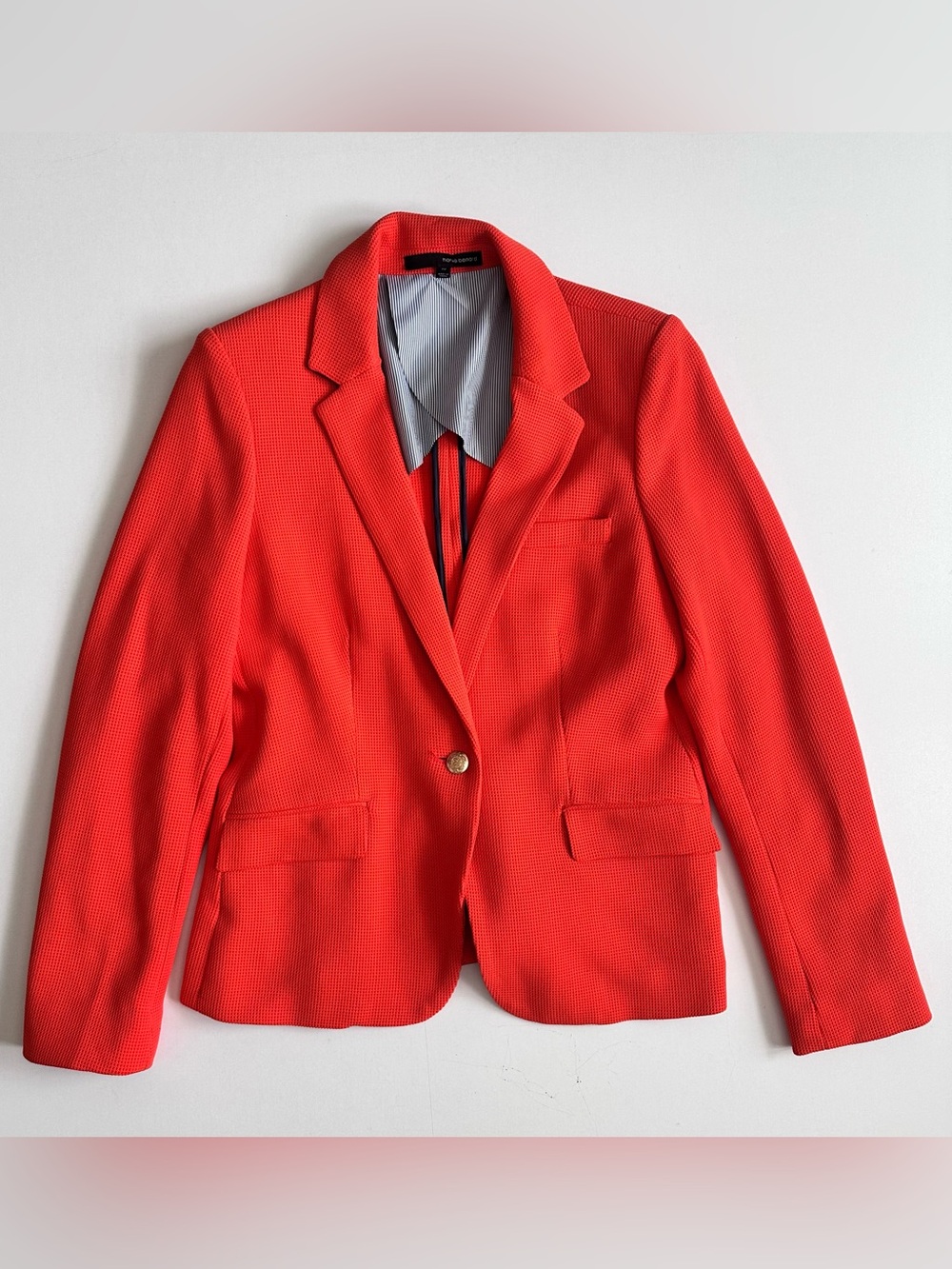Harvé Bernard Bright Orange Single Gold Button Blazer Size 10